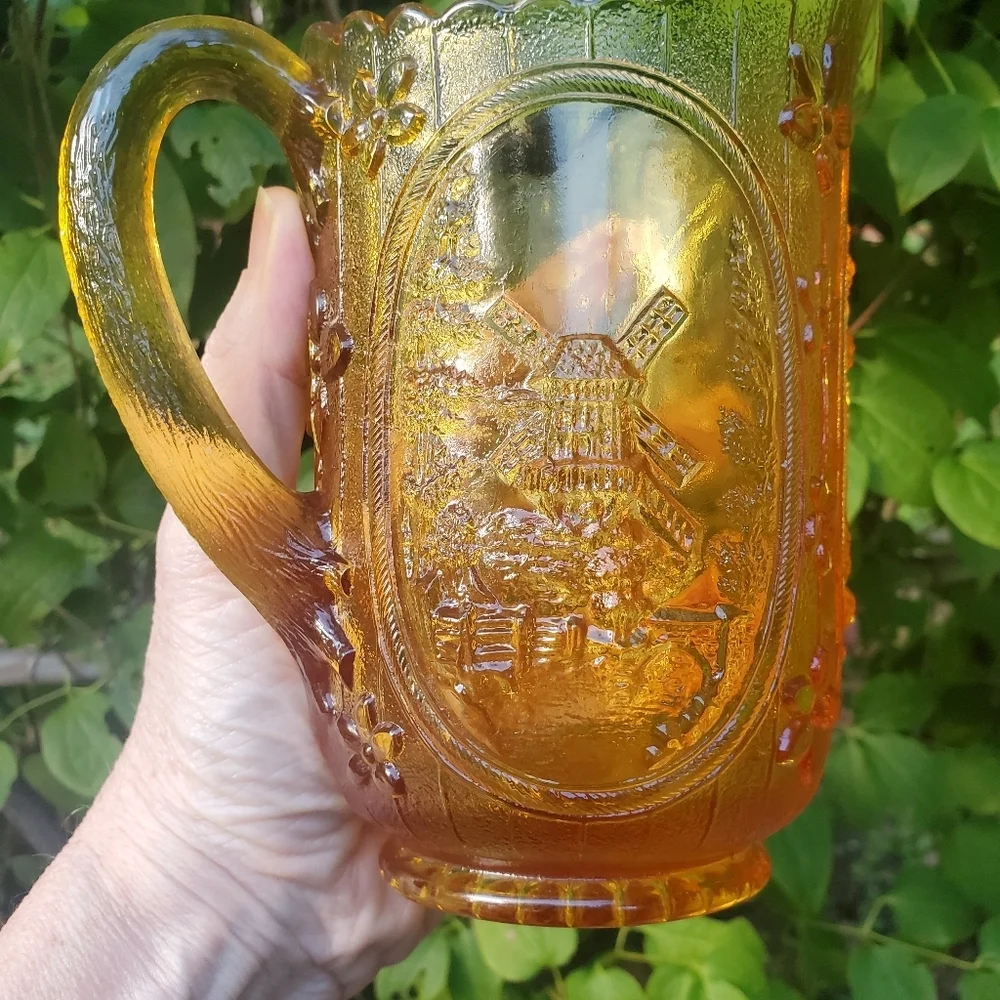 VINTAGE Imperial Glass Windmill Marigold Carnival Glass Pitcher EUC